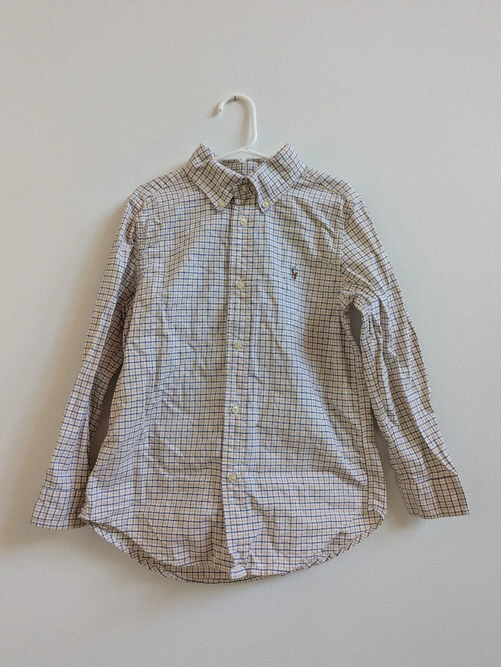 Ralph Lauren Button Down Shirt 7 Boys Yellow Plaid Long Sleeve Preppy Pony